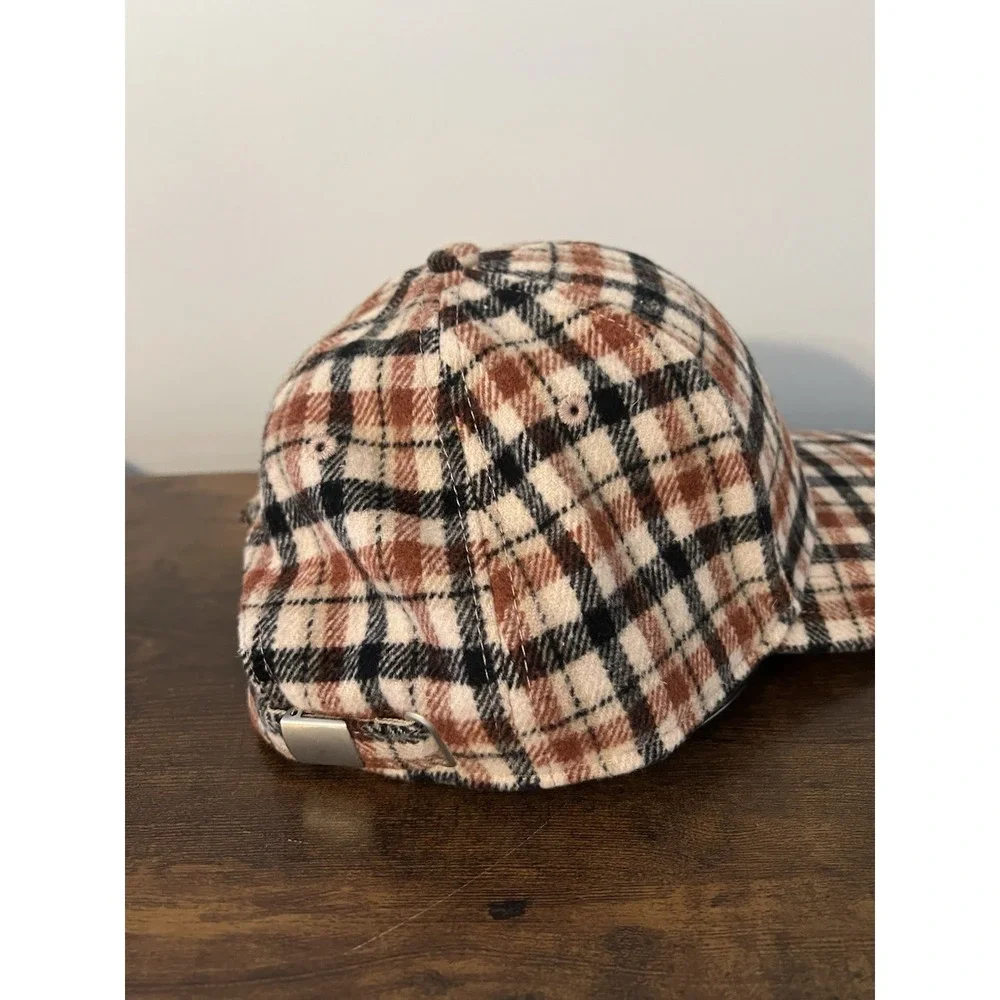 Aerie Plaid Smiley Face Baseball Cap Adjustable Flannel Hat One‎ Size